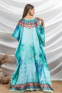 Hot Sale Designer Turkish Style <b>Kaftan</b> Kurta Women Polyester Handmade Batwing Sleeves V Neck Regular Fit Flared Hem Ramadan - Product Image 6