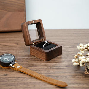 Walnut Wooden <b>Ring</b> <b>Box</b> Magnetic Jewelry Case Velvet Lined Rectangle Gift Packaging for Wedding Proposal - Product Image 5