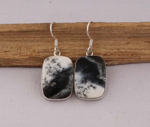 925 Sterling Silver Dendritic <b>Opal</b> <b>Earrings</b> Natural Black and White Gemstone Dangle <b>Earrings</b> Handmade Jewelry Wholesaler Custom - Product Image 1
