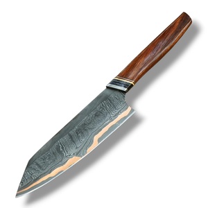 Couteau de chef en acier Damas forgé à la main avec manche en bois de rose et étui en cuir - Couteaux de cuisine CuMai personnalisés en gros OEM - Product Image 2