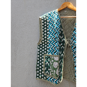 Chaleco acolchado de patchwork para mujer, sin mangas, con bolsillo, cuello chal, ropa exterior informal, regalo para ella - Product Image 2