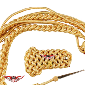 Aiguillette with Shoulder Board Gold Mylar in golden on Red Back Aiguillette Shoulder <b>Cord</b> <b>Braided</b> Aiguillette With Metallic Tip - Product Image 3