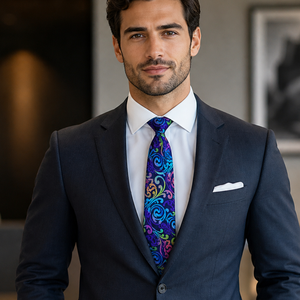 Corbata de Seda Premium con Diseño Floral Paisley Multicolor para Hombre |   Corbata de Diseño de Lujo Formal |   Ropa de Negocios y de Boda India 2026 Estilo Exportación - Product Image 2