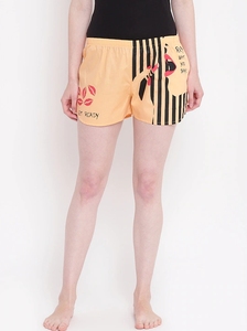 Women's Printed Yellow Striped Shorts <b>Elastic</b> Waist Knitted Cotton Casual Regular Fit - Product Image 1