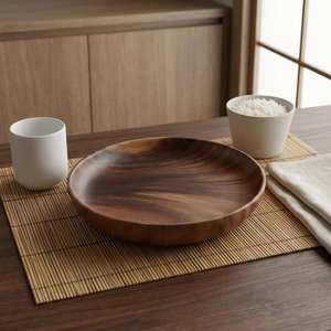 Bol de service en bois rustique, grande assiette en bois artisanale pour table à manger, cuisine et décoration intérieure - Product Image 1