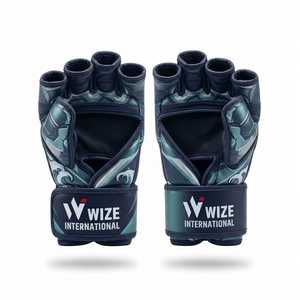 Gants de MMA WIZE INTERNATIONAL en cuir PU à doigts entiers avec fermeture pour adultes, arts martiaux, extérieur, bleu, impression par sublimation, protection UV - Product Image 2