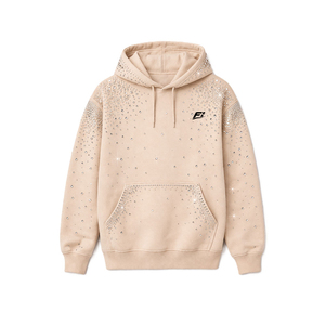 Wholesale Heavyweight Cotton <b>Fleece</b> Rhinestone Hoodies Men's Oversized Streetwear Pullover <b>Thick</b> Fabric Custom Logo Regular Fit - Product Image 1