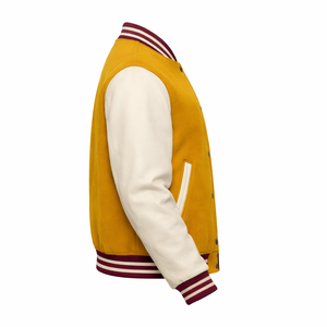 Men'<b>s</b> Mustard White Patchwork Varsity <b>Jacket</b> Preppy Style Turn-down Collar Button Front Regular Fit Winter Outerwear Genuine - Product Image 5