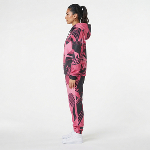 Chándal de mujer con capucha, de tejido grueso, holgado, con sublimación, manga larga, hombros caídos, cintura media con cordón, para invierno y estilo urbano. - Product Image 3