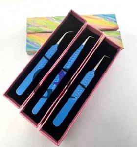 Pince à épiler de précision en acier inoxydable 90/45/Courbe/ avec revêtement en poudre bleue, pointe lisse/fibre et motif ours en peluche découpé - Product Image 4
