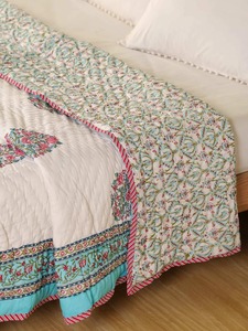 Edredón Bordado Bohemio con Patrón Floral Azul, Hecho a Mano en Algodón, Juego de Ropa de Cama para Decoración del Hogar para Todas las Temporadas - Product Image 5