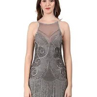 Robe de soirée vintage des années 1920, style Great Gatsby, robe de soirée luxueuse à paillettes argentées et franges pour femmes