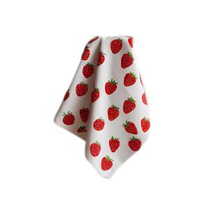 Essuie-tout de cuisine imprimé fraises rouges en coton 40x60cm 180GSM 200TC Blanc OEKO-TEX Faible MOQ OEM ODM Export Inde - Product Image 1