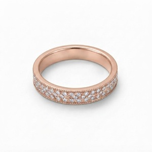 Anillo de Eternidad de Oro Rosa de 14K con Diamantes Redondos de Corte Brillante en Engaste Pavé, Certificado IGI, Anillo de Boda Clásico para Mujer - Product Image 1
