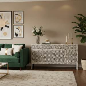 Mueble indio con incrustaciones de madera y hueso, cómoda de 3 cajones para sala de estar y dormitorio, armario, contenedor, casillero de almacenamiento - Product Image 2