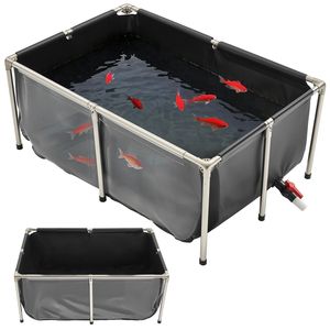 Tela 126.8 Gal rettangolare Goldfish Tank PVC Koi pannello di visione trasparente valvola di scarico telaio in acciaio inossidabile nero per l'allevamento - Product Image 1