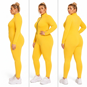 Mono de yoga y gimnasio para mujer, talla grande, con cremallera frontal personalizada, estampado y bordado, manga larga, cuello alto, ajuste ceñido, tela con memoria. - Product Image 5