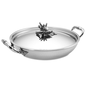 Casserole classique en acier inoxydable avec couvercle et poignées en aluminium, ustensile de cuisine traditionnel fait main pour restaurant et usage domestique - Product Image 2