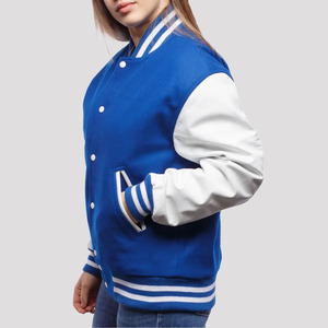 Blouson Bomber Varsity Premium pour Femme en Laine et Cuir – Corps en Laine, Manches en Cuir, Poignets Côtelés et Boutons-Pression - Product Image 5