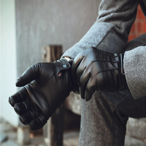 Leather <b>Gloves</b> Wrist Length Plain Style Thermal Unlined for Daily Use Winter Warmth Casual Wear - Product Image 5
