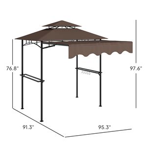 Gazebo de jardin marron 8 x 5 m avec auvent latéral, 2 étagères latérales et 6 crochets – Abri pour barbecue et pergola - Product Image 3