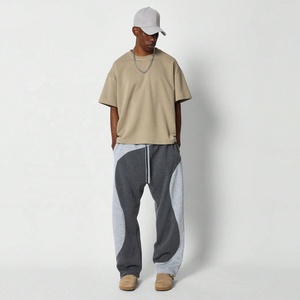 Pantalon de survêtement en molleton de coton solide 100% anti-rides, coupe ample et taille moyenne, pantalon de survêtement pour homme à double panneau - Product Image 1