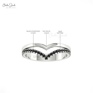 2026 Trendy 14K Fine <b>Gold</b> Double Chevron <b>Ring</b> Pave <b>Set</b> 0.25CTW Black Diamond <b>Ring</b> Wedding Anniversary Jewelry Supplier for Women - Product Image 5