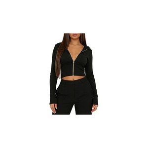 Wholesale Women 2026 <b>Cropped</b> <b>Zip</b> <b>Up</b> <b>Hoodie</b> Streetwear Breathable Sun Protection Knitted Long Sleeve Sweatshirt Custom Color OEM - Product Image 1