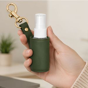 Custom PU Leather Hand Sanitizer Keychain Holder with Metal Hook for Backpack Travel - Product Image 1