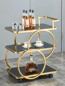 Three‑Tier Bar Cart with Gold Circular Frame Black Shelves Mobile <b>Serving</b> <b>Trolley</b> Modern Luxury Home Furniture Decorative - Product Image 3