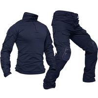 Ensemble uniforme tactique unisexe bleu foncé, chemise à manches longues et pantalon avec genouillères, séchage rapide, respirant, vêtements tactiques