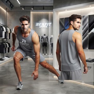 REXFITSPORTS 2026 Camiseta Deportiva Personalizada para Hombre, Camiseta sin Mangas Transpirable para Gimnasio, Chaleco de Entrenamiento Físico de Marca Privada - Product Image 4