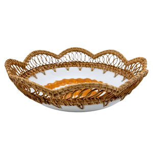 Handmade <b>Vintage</b> Orange Seashell Pattern Ceramic Bowl Scallop Edge Rattan Woven <b>Frame</b> Lightweight Durable Eco-Friendly Bowls - Product Image 4