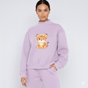 Sweat-shirt à col haut pour femmes, coupe ample, mélange de coton, streetwear, collection automne-hiver - Product Image 1