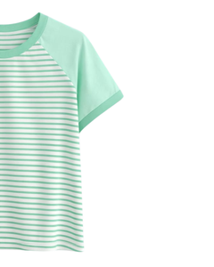 T-shirt Raglan Homme Personnalisé Vert Menthe Rayé Blanc Coton Décontracté Été Manches Contrastantes Col Rond Fabricant OEM - Product Image 4