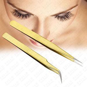 Gold Coated Stainless Steel Eyelash Tweezers Volume Pointed Tip Professional Lash <b>Tool</b> With Wholesale Price - Product Image 2