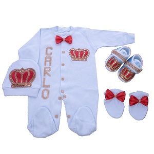 Conjunto de ropa de algodón para recién nacido, Pelele de manga larga de punto, personalizado, moderno, de lujo, nuevo diseño, Color azul, alta calidad, venta al por mayor - Product Image 1