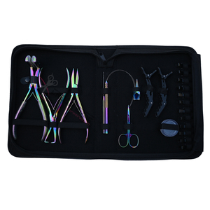 Rainbow Hair Extension tools Application Kit with 7 Inch Hair Extension Pliers Flat Bead <b>Crimping</b> Plier Tape In Plier Hook Loop - Product Image 6