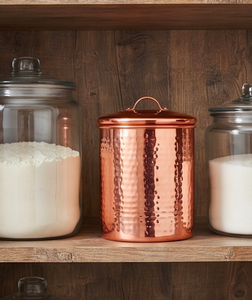 Boîte de rangement de cuisine en cuivre martelé avec couvercle, élégant récipient alimentaire en métal, organisateur de garde-manger stylé pour usage domestique - Product Image 3
