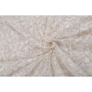 Tissu en maille métallique teignable blanc avec broderie florale, filet de 40 pouces de large, sequins dorés TFAB DYE CHANDERI 334 - Product Image 4