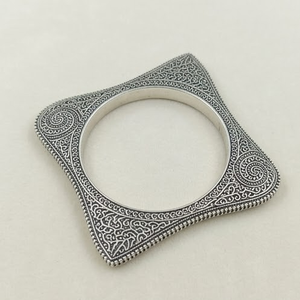 DIVYORO Women's Oxidized Silver Plated <b>Copper</b> Alloy Square Filigree Textured Kada Bangle - Product Image 1