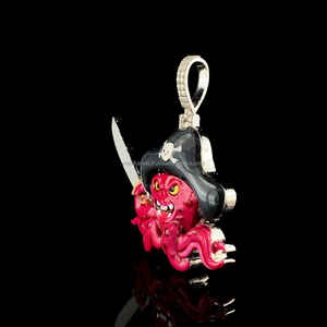 Design 3D unique en argent sterling 925 avec pendentif pieuvre en colère de style hip hop en émail rouge pour rappe - Product Image 3