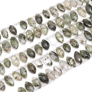 Perles de quartz rutilé noir naturel facettées en forme de marquise, perles de pierres précieuses percées sur le côté pour la fabrication de bijoux 7x12-8x13MM - Product Image 6