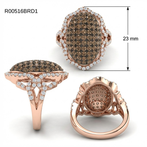 Anneaux de cocktail fantaisie en or rose massif 14 carats sans nickel, rhodié noir, diamants véritables VS SI, design personnalisé de Hong Kong pour femmes et hommes - Product Image 6