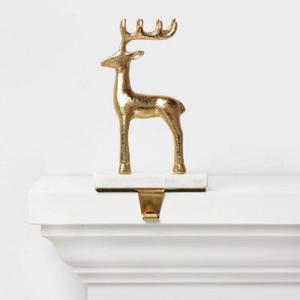 Luxury Gold Metal Reindeer <b>Christmas</b> Stocking Holder With Heavy White Marble Base Weighted Festive Mantel Hanger Hook for <b>Sale</b> - Product Image 1