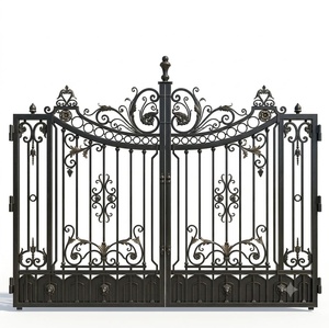 Portails de Villa Classiques de Luxe en Fer Forgé pour Allée, Sécurité, Décoration, Antirouille, Galvanisés à Chaud, Faits à la Main, Doubles - Product Image 1