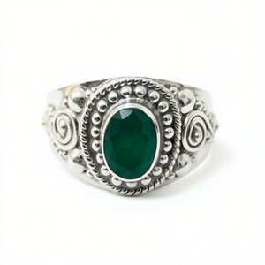 แหวนพลอยออนิกซ์สีเขียวสไตล์วินเทจ 4.2 กรัม เครื่องประดับชั้นดี - Product Image 2