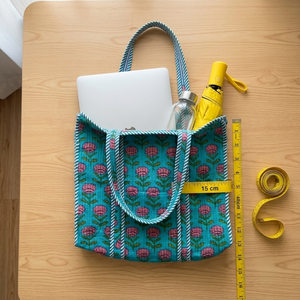 Bolso Tote de Algodón Acolchado con Estampado de Bloques, Hecho a Mano, con Patrón de Letras, Cierre de Cremallera Mediano, Asa para Hombro, Ecológico, Reutilizable y a la Moda - Product Image 3