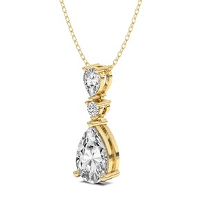 Collar de moda con diamantes cultivados en laboratorio, corte brillante redondo y en forma de pera, con colgante Moonlit, de oro macizo de 10K, con tres piedras, para boda. - Product Image 2