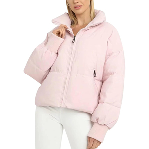 Women's <b>Cropped</b> <b>Puffer</b> <b>Jacket</b> Solid Color Stand Collar Zipper Closure Full Sleeve Winter Warm Thick Outerwear Best Selling - Product Image 1
